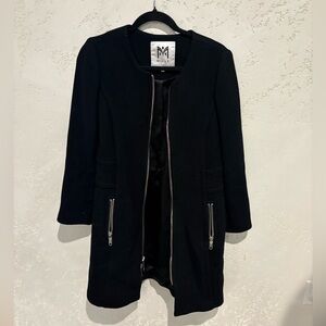 Milly Black Trench Coat with Zipper Details